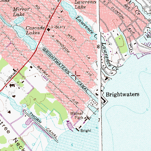 Topographic Map of Brightwaters Canal, NY