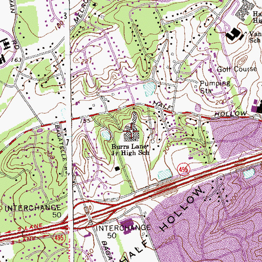Topographic Map of Burrs Lane Junior High School (historical), NY