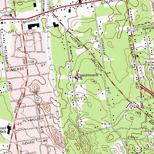 Topographic Map of Centereach Church, NY