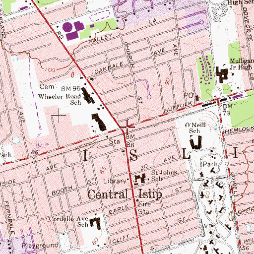 Topographic Map of Central Islip, NY