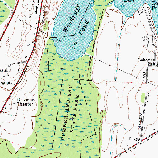 Topographic Map of Cumberland Bay State Park, NY