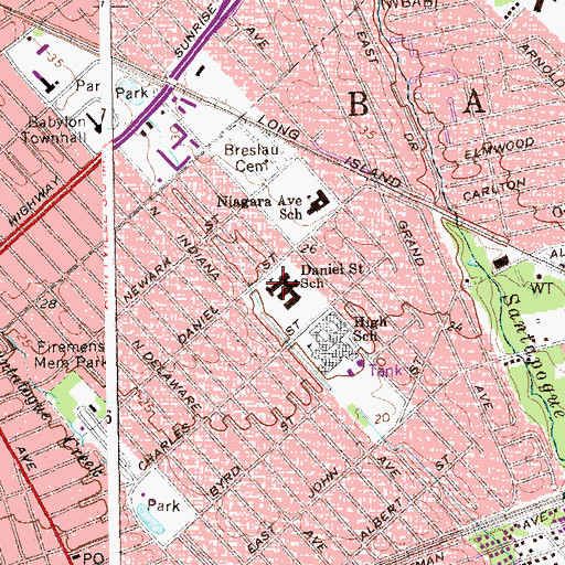 Topographic Map of Daniel Street Elementary School, NY