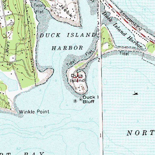 Topographic Map of Duck Island, NY
