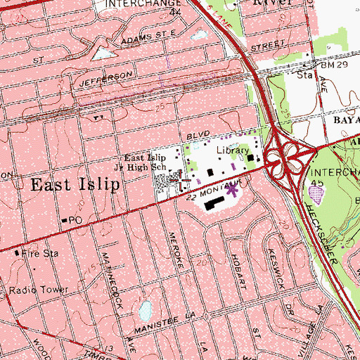 Topographic Map of East Islip Junior High School, NY