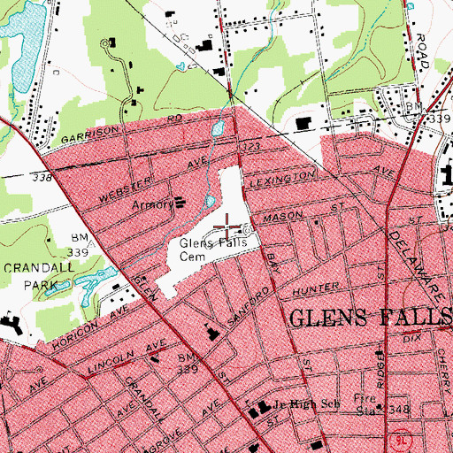 Topographic Map of Glens Falls Cemetery, NY