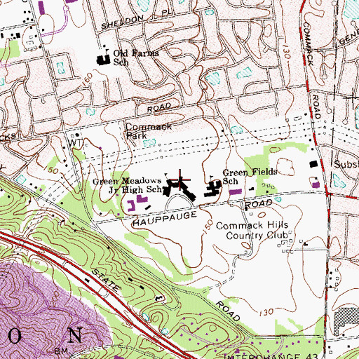 Topographic Map of Green Meadows Junior High School, NY