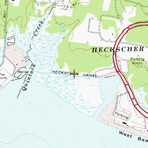 Topographic Map of Heckscher Canal, NY