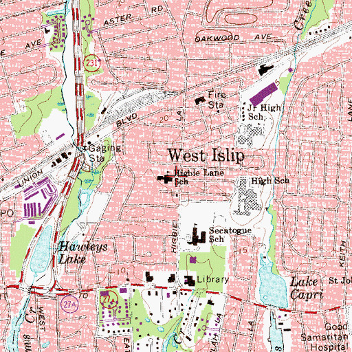 Topographic Map of Higbie Lane School, NY