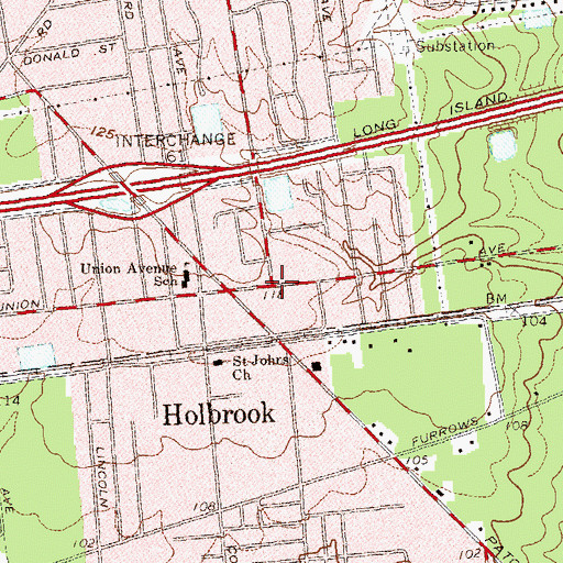 Topographic Map of Holbrook, NY