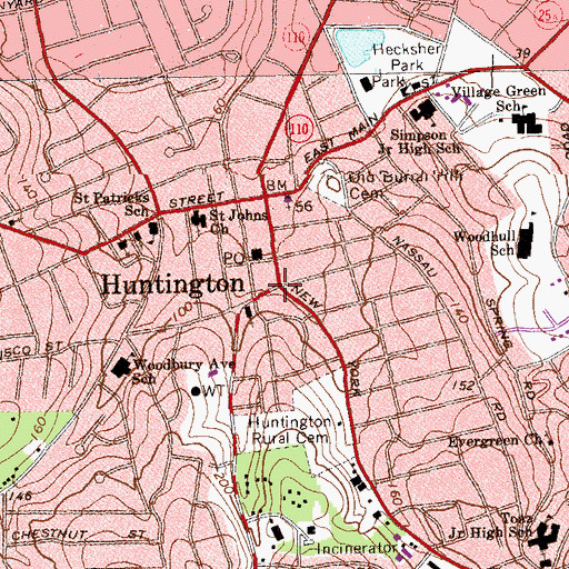 Topographic Map of Huntington, NY