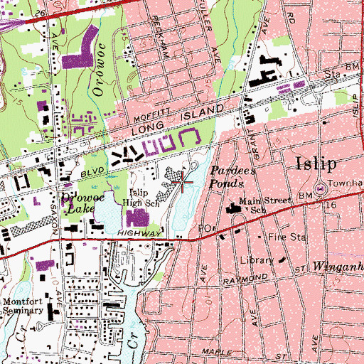 Topographic Map of Islip High School, NY