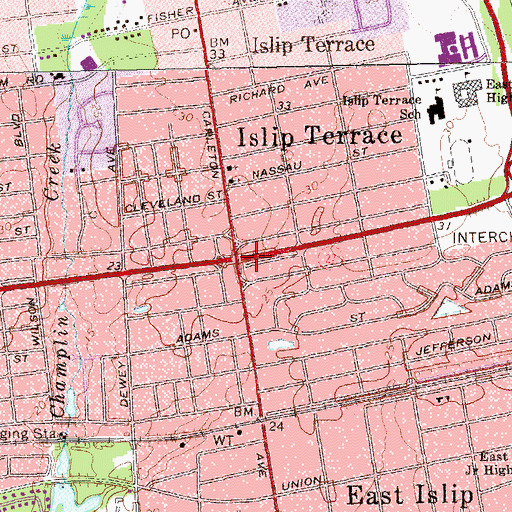 Topographic Map of Islip Terrace, NY