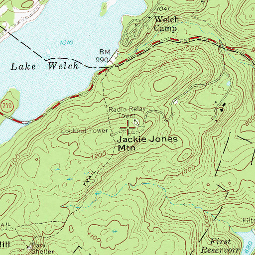 Topographic Map of Jackie Jones Mountain, NY