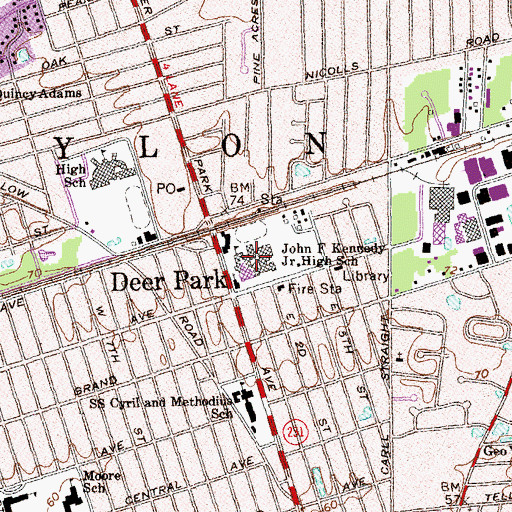 Topographic Map of John F Kennedy Intermediate School, NY