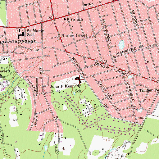 Topographic Map of John F Kennedy Elementary School, NY