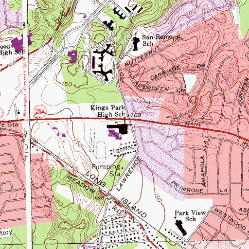 Topographic Map of Kings Park High School, NY