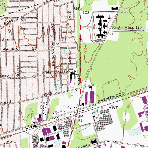 Topographic Map of Memorial School, NY