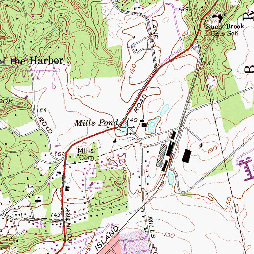 Topographic Map of Mills Pond, NY