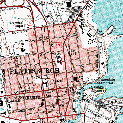 Topographic Map of Oak Street Elementary School, NY