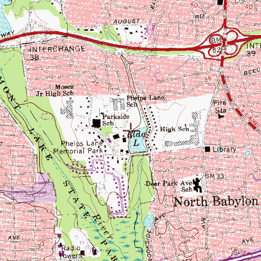 Topographic Map of Phelps Lane Memorial Park, NY