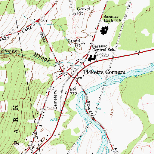 Topographic Map of Picketts Corners, NY