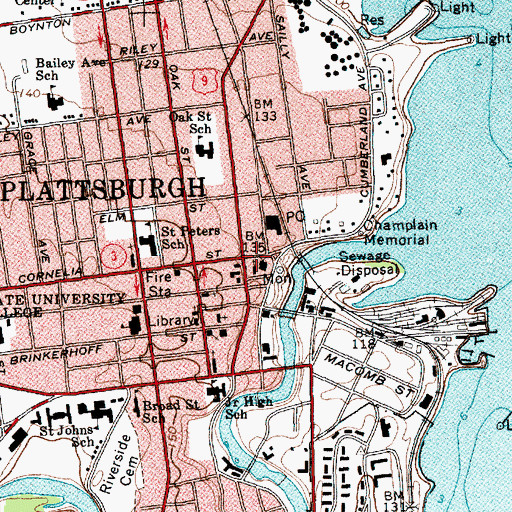 Topographic Map of Plattsburgh, NY