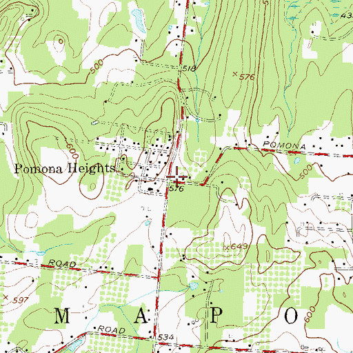 Topographic Map of Pomona Heights, NY