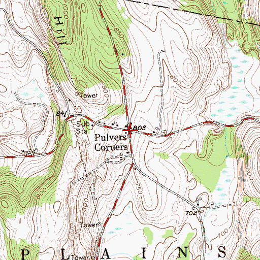 Topographic Map of Pulvers Corners, NY