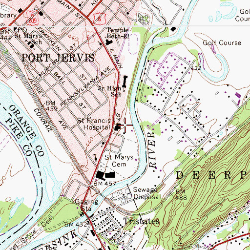 Topographic Map of Bon Secours Mercy Community Hospital, NY