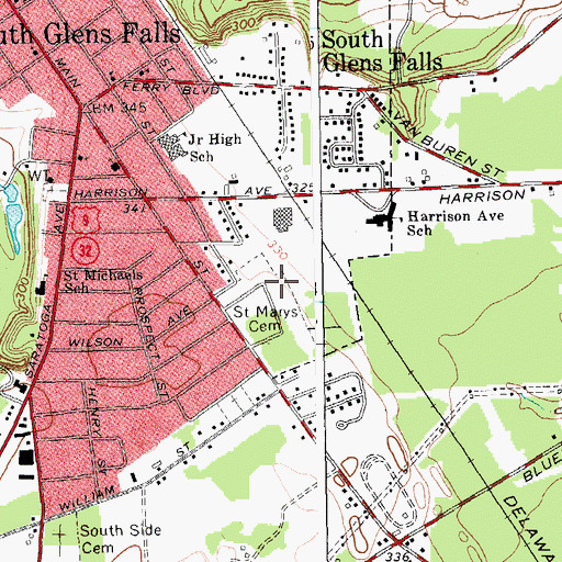 Topographic Map of Saint Marys Cemetery, NY