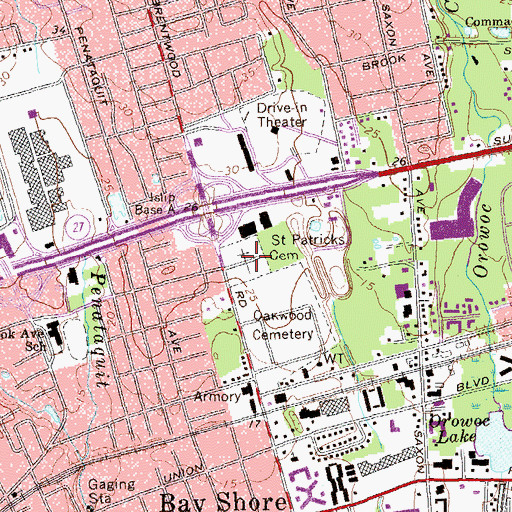 Topographic Map of Saint Patricks Cemetery, NY