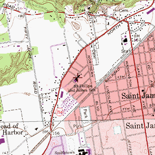 Topographic Map of Saints Phillips and James School, NY