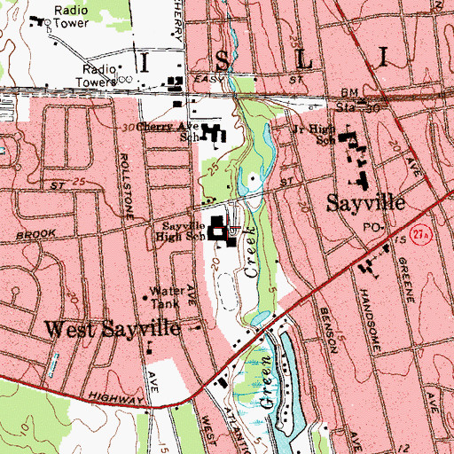 Topographic Map of Sayville High School, NY