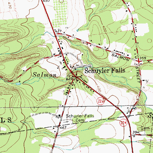 Topographic Map of Schuyler Falls, NY