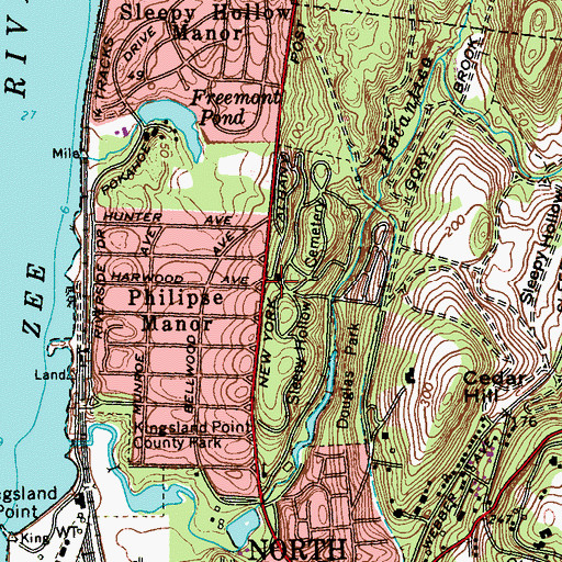 Topographic Map of Sleepy Hollow Cemetery, NY