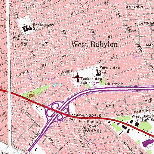 Topographic Map of Tooker Avenue Elementary School, NY