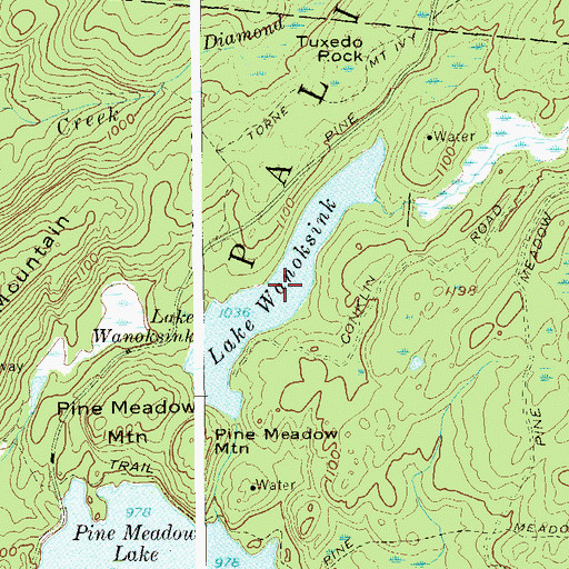 Topographic Map of Lake Wanoksink, NY