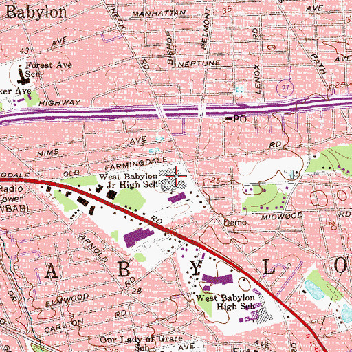 Topographic Map of West Babylon Junior High School, NY
