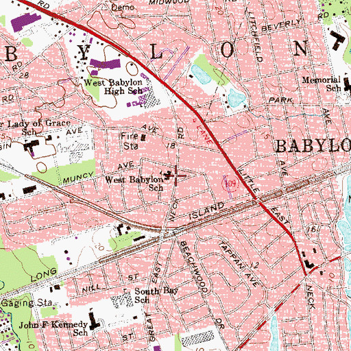 Topographic Map of West Babylon School, NY