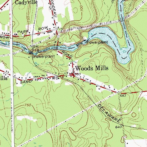 Topographic Map of Woods Mills, NY
