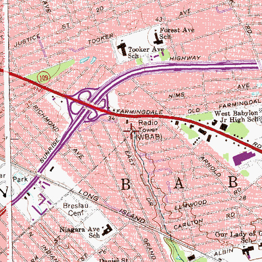 Topographic Map of WBAB, NY