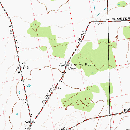 Topographic Map of Point Au Roche Cemetery, NY