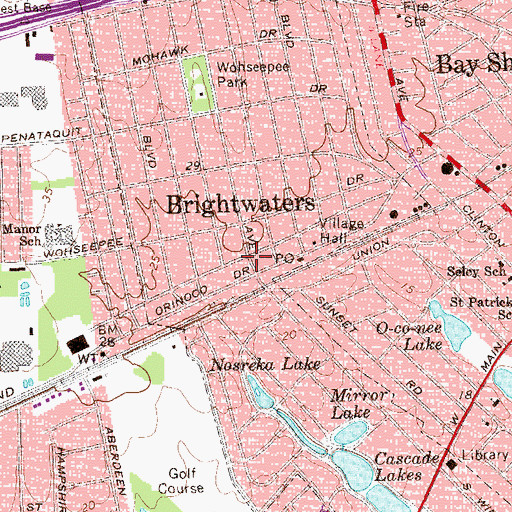 Topographic Map of Brightwaters, NY