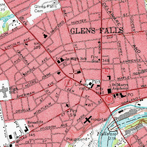 Topographic Map of WGFR-FM (Glens Falls), NY