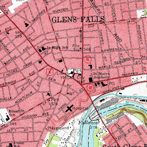 Topographic Map of City of Glens Falls, NY