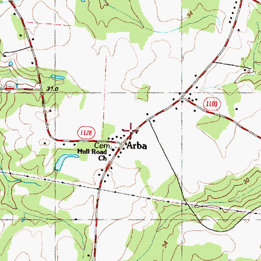 Topographic Map of Arba, NC