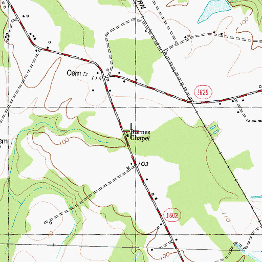 Topographic Map of Barnes Chapel, NC