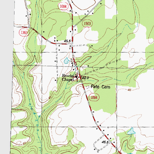 Topographic Map of Brocks Chapel, NC