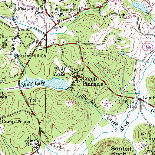 Topographic Map of Camp Pinnacle, NC