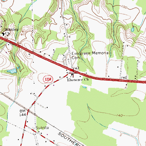 Topographic Map of Ebenezer Church, NC